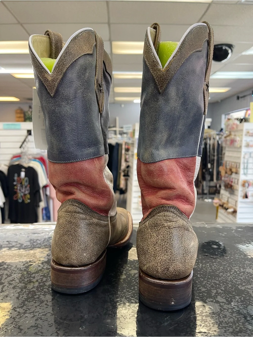 Roper Distressed Tricolor Over-the-Knee Western Boots - Navy, Cream & Red